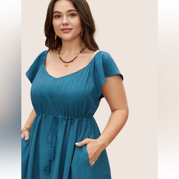 BloomChic Plus Size 2XL Texture Drawstring Tie Knot Tassels Dress us18-20 - Picture 3 of 10
